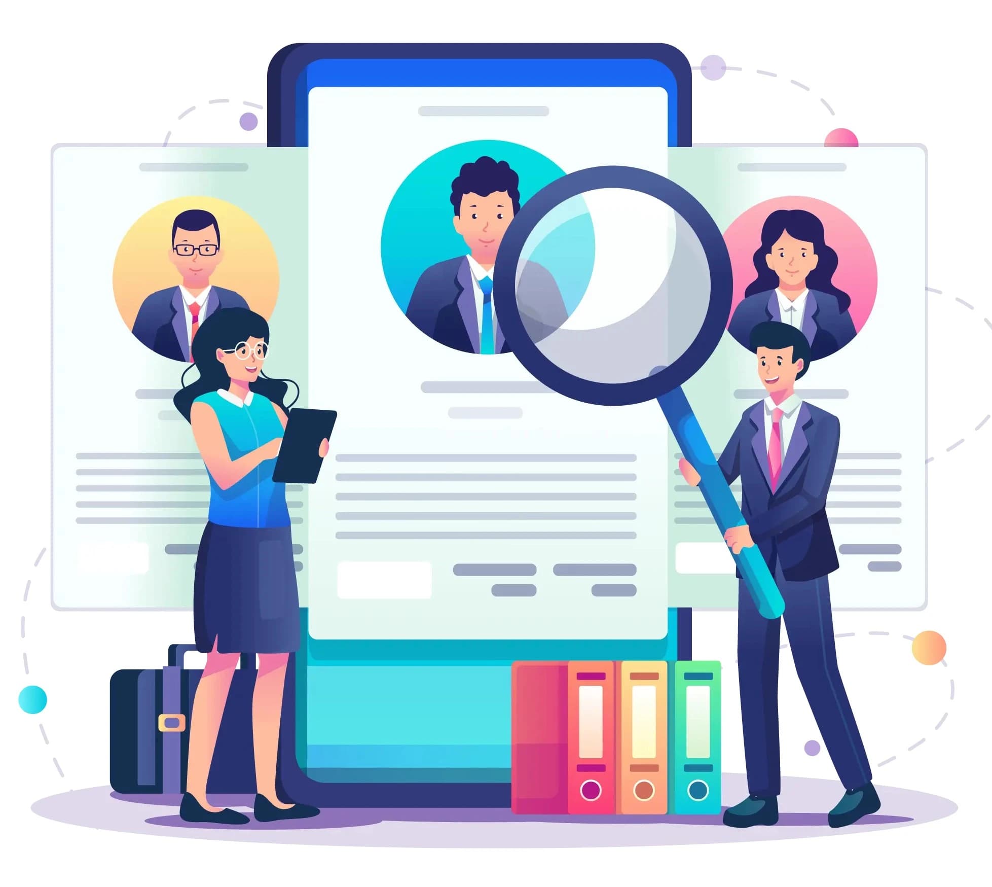 Man and woman are scaning cv of candidates to find any adverse behaviour